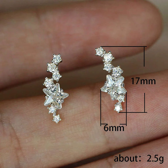 Wholesale Copper Gold Plated Geometric Arc Starshaped Zircon Women's Earrings