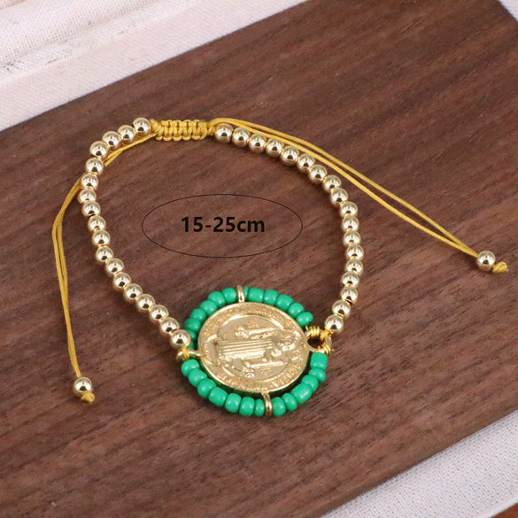 Wholesale Copper Gold Plated Geometric Beaded Women's Bracelet