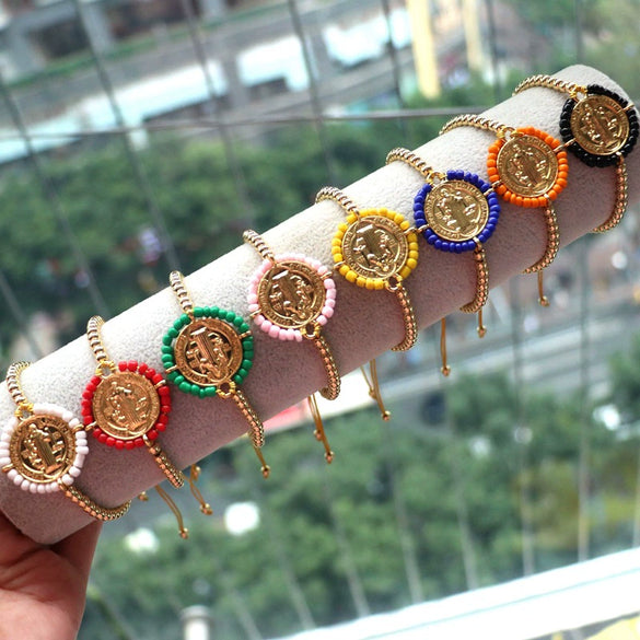 Wholesale Copper Gold Plated Geometric Beaded Women's Bracelet