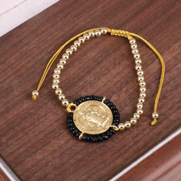 Wholesale Copper Gold Plated Geometric Beaded Women's Bracelet