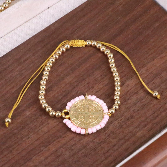 Wholesale Copper Gold Plated Geometric Beaded Women's Bracelet