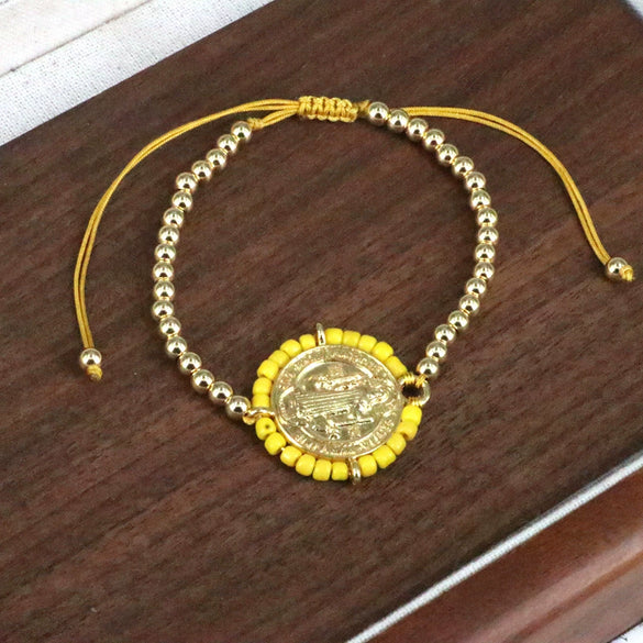 Wholesale Copper Gold Plated Geometric Beaded Women's Bracelet