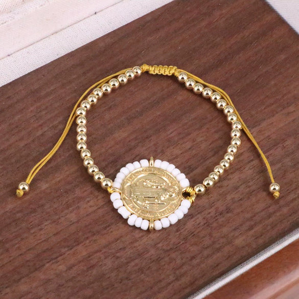 Wholesale Copper Gold Plated Geometric Beaded Women's Bracelet
