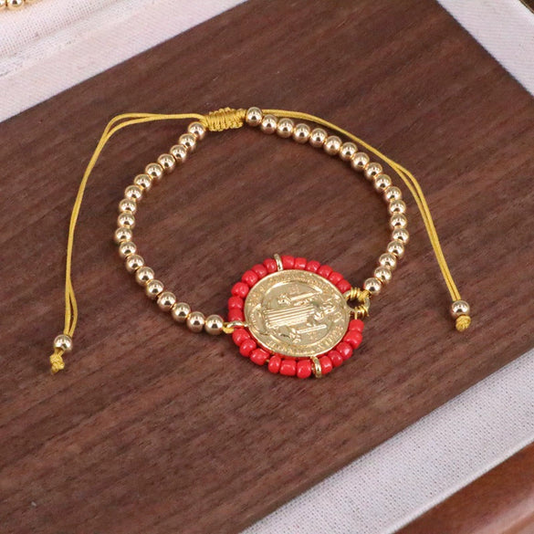 Wholesale Copper Gold Plated Geometric Beaded Women's Bracelet