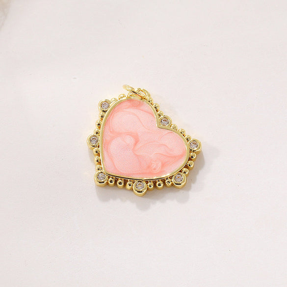Wholesale Copper Gold Plated Heart Shape Inlaid Zircon Necklace Pendant And Earrings Accessories With Electroplating Treatment