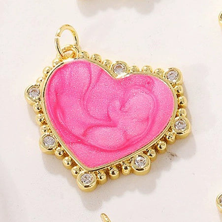 Wholesale Copper Gold Plated Heart Shape Inlaid Zircon Necklace Pendant And Earrings Accessories With Electroplating Treatment