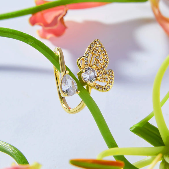 Wholesale Copper Gold Plated Ring With Geometric And Butterfly Design For Women