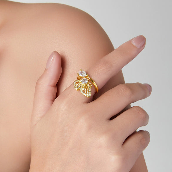 Wholesale Copper Gold Plated Ring With Geometric And Butterfly Design For Women