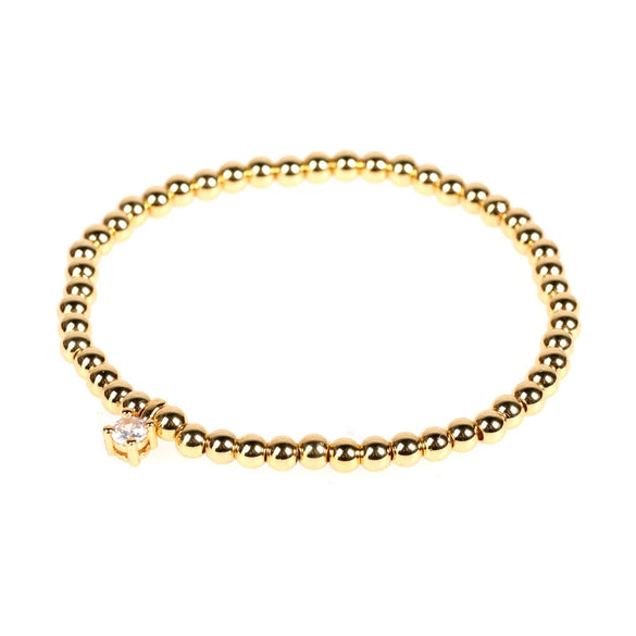 Wholesale Copper Gold Plated Round Beads Elastic Rope Beaded Woven Zircon Braid Bracelet For Men And Women