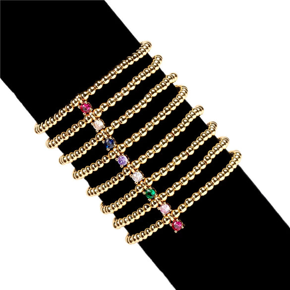Wholesale Copper Gold Plated Round Beads Elastic Rope Beaded Woven Zircon Braid Bracelet For Men And Women