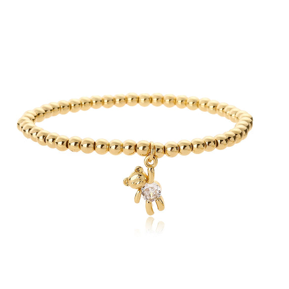 Wholesale Copper Gold Plated Zircon Bear Pendant Copper Bead Bracelet For Women With Geometric Design And Micro Inlay