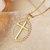 Wholesale Copper Gold Plated Zircon Cross Pendant Necklace Geometric Style For Female