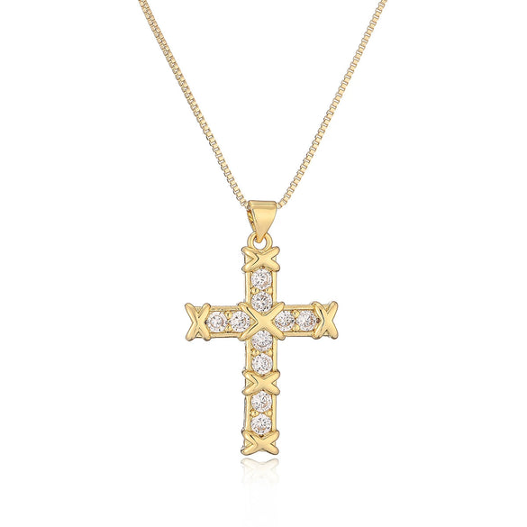Wholesale Copper Gold Plated Zircon Cross Pendant Necklace Geometric Style For Female