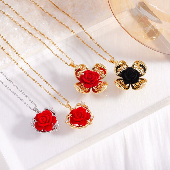 Wholesale Copper Goldplated Flowershaped Pendant Women's Retro Long O Word Chain Necklace For Autumn And Winter Accessories