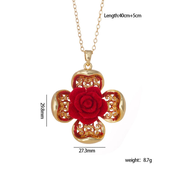 Wholesale Copper Goldplated Flowershaped Pendant Women's Retro Long O Word Chain Necklace For Autumn And Winter Accessories