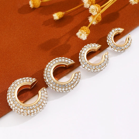 Wholesale Copper Goldplated Geometric Cshaped Diamond Point Drill Ear Clip For Women And Unisex