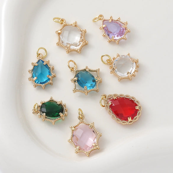 Wholesale Copper Goldplated Geometric Inlaid Zircon Crystal Pendant Jewelry Accessories For Diy Hair Bracelet Necklace