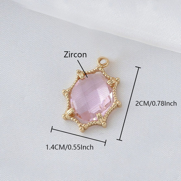 Wholesale Copper Goldplated Geometric Inlaid Zircon Crystal Pendant Jewelry Accessories For Diy Hair Bracelet Necklace