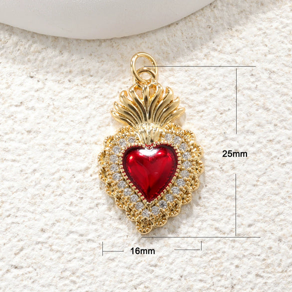 Wholesale Copper Goldplated Heart Pendant With Dripping Oil Design Christmas Ornaments