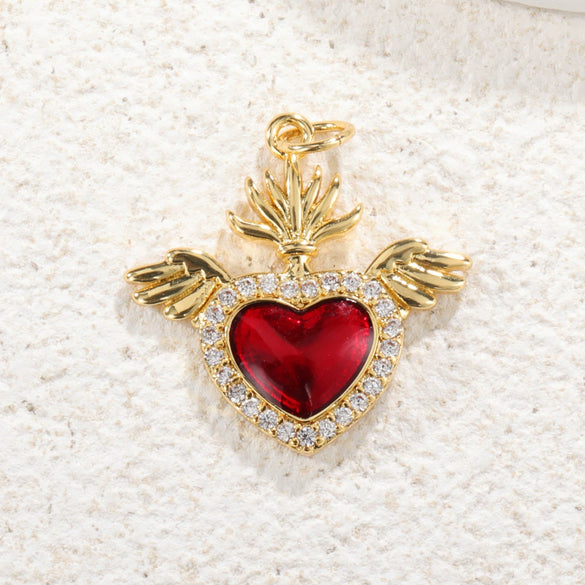 Wholesale Copper Goldplated Heart Pendant With Dripping Oil Design Christmas Ornaments
