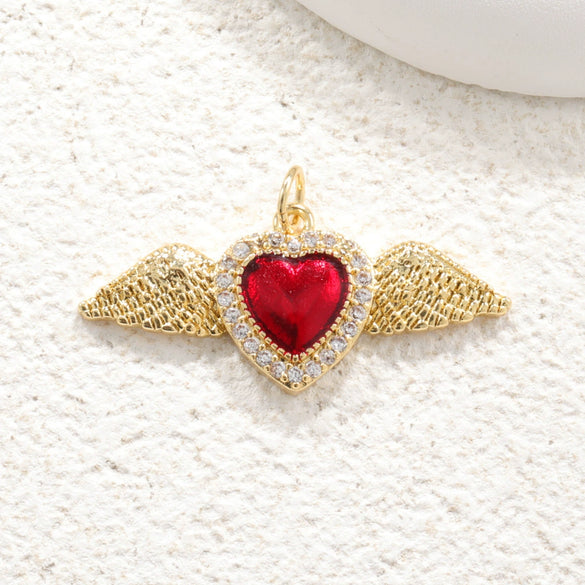 Wholesale Copper Goldplated Heart Pendant With Dripping Oil Design Christmas Ornaments