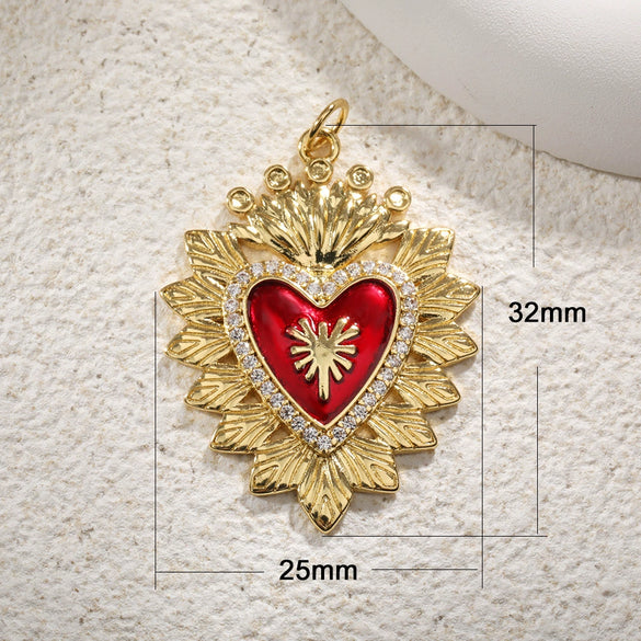 Wholesale Copper Goldplated Heart Pendant With Dripping Oil Design Christmas Ornaments