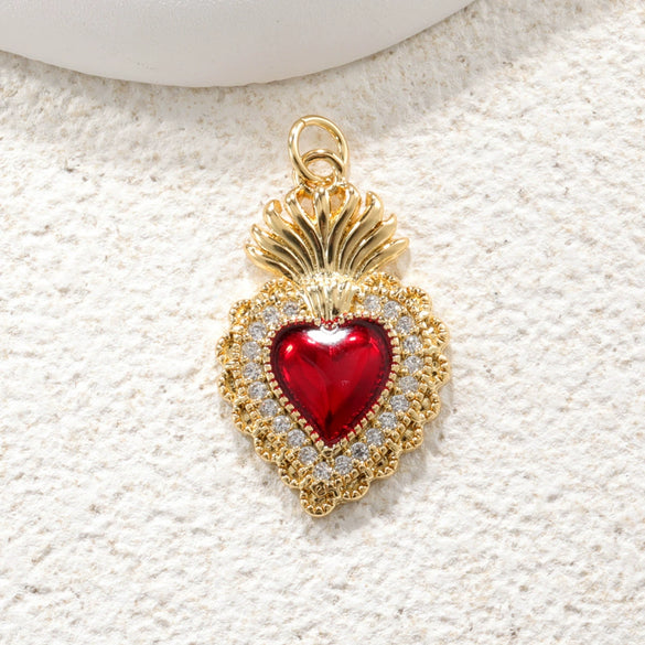 Wholesale Copper Goldplated Heart Pendant With Dripping Oil Design Christmas Ornaments