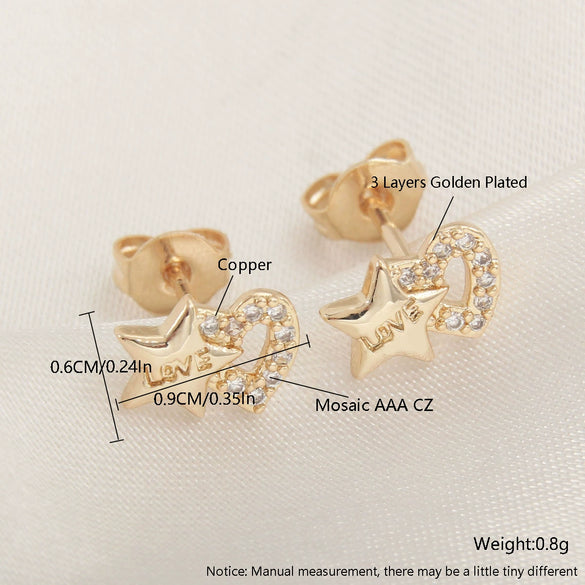Wholesale Copper Goldplated Light Luxury Geometric Heart Bow Pattern Earrings For Women