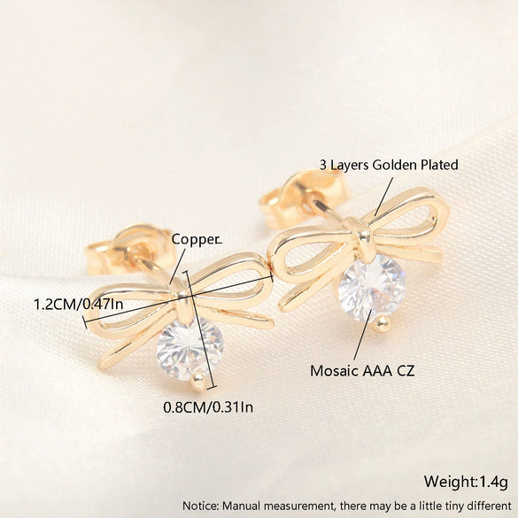 Wholesale Copper Goldplated Light Luxury Geometric Heart Bow Pattern Earrings For Women