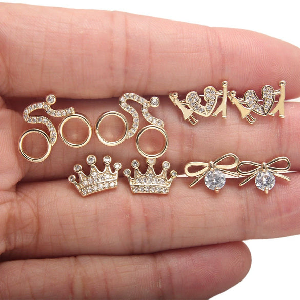 Wholesale Copper Goldplated Light Luxury Geometric Heart Bow Pattern Earrings For Women