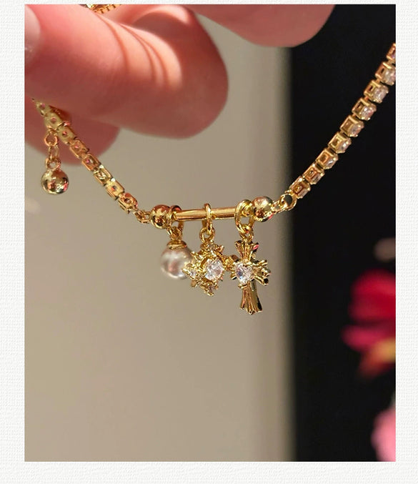 Wholesale Copper Gourd Hollow Bracelet With Real Gold Electroplated Zircon Geometric Pattern Light Luxury Style For Women