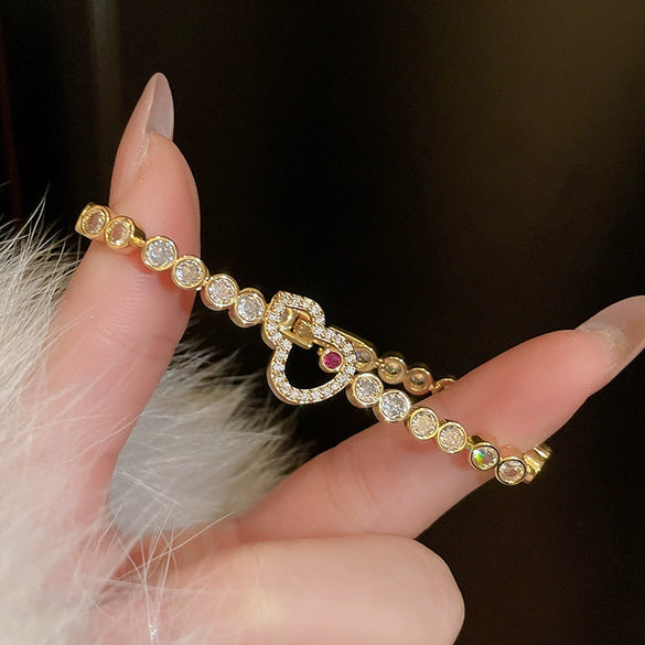 Wholesale Copper Gourd Hollow Bracelet With Real Gold Electroplated Zircon Geometric Pattern Light Luxury Style For Women