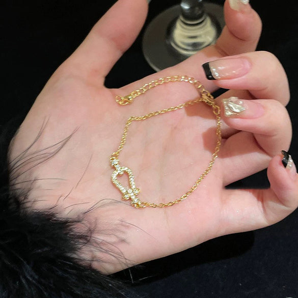 Wholesale Copper Gourd Hollow Bracelet With Real Gold Electroplated Zircon Geometric Pattern Light Luxury Style For Women
