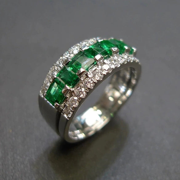 Wholesale Copper Halfcircle Geometric Zircon Inlaid Hiphop Style Women's Ring