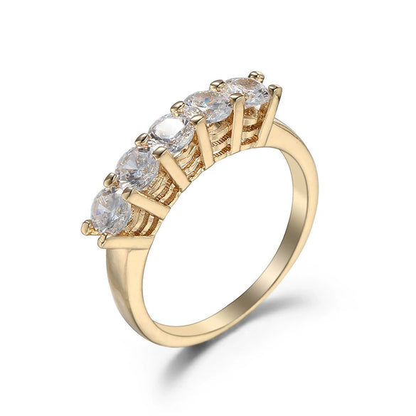 Wholesale Copper Halfcircle Inlaid White Zircon Ring For Women Goldplated Geometric Style