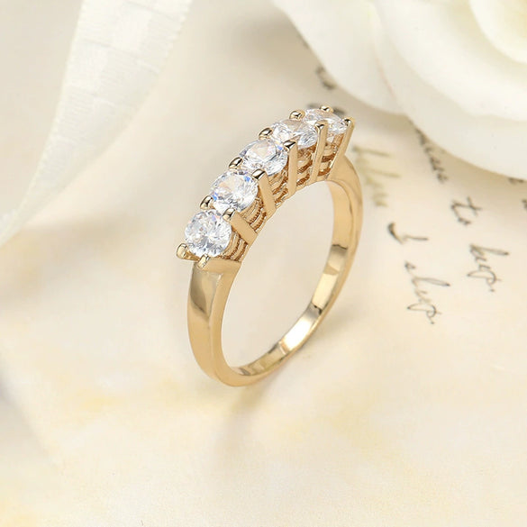 Wholesale Copper Halfcircle Inlaid White Zircon Ring For Women Goldplated Geometric Style