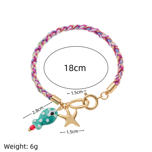 Wholesale Copper Handwoven Colorful Rope Small Fish Star Geometric Pendant Bracelet Furnace Vacuum Plated