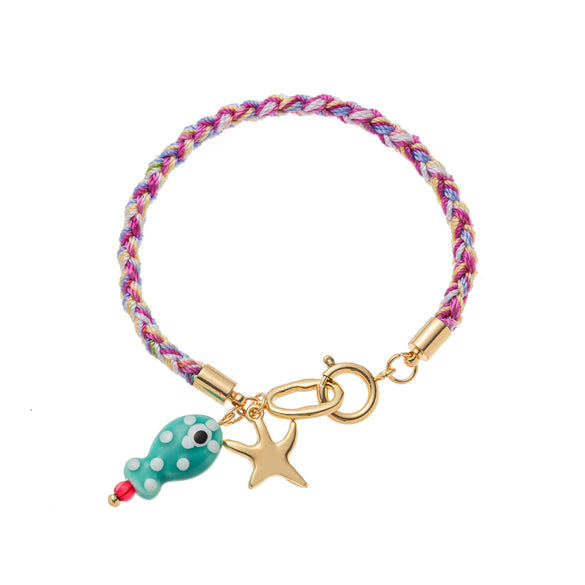 Wholesale Copper Handwoven Colorful Rope Small Fish Star Geometric Pendant Bracelet Furnace Vacuum Plated
