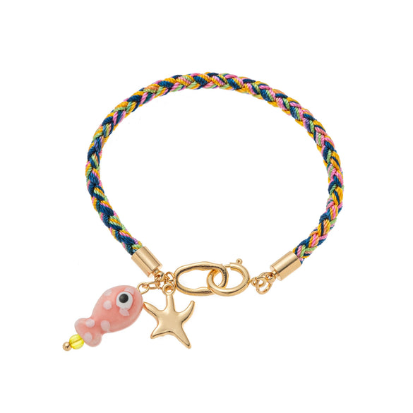 Wholesale Copper Handwoven Colorful Rope Small Fish Star Geometric Pendant Bracelet Furnace Vacuum Plated