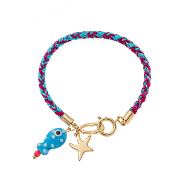 Wholesale Copper Handwoven Colorful Rope Small Fish Star Geometric Pendant Bracelet Furnace Vacuum Plated