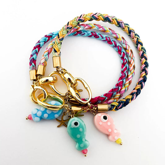 Wholesale Copper Handwoven Colorful Rope Small Fish Star Geometric Pendant Bracelet Furnace Vacuum Plated
