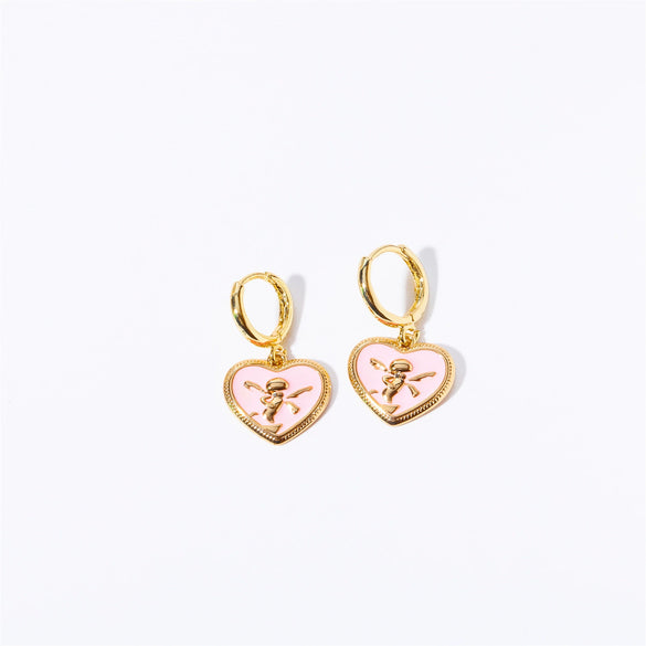 Wholesale Copper Heart Earrings Retro Vintage Style Dripping Oil Design For Women