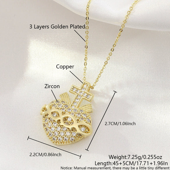 Wholesale Copper Heart Shape Cross Pendant O Chain Necklace With Electroplating For Women And Men