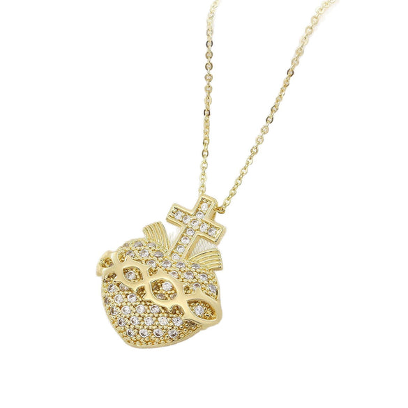 Wholesale Copper Heart Shape Cross Pendant O Chain Necklace With Electroplating For Women And Men