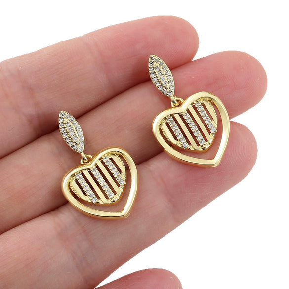 Wholesale Copper Heart Shape Electroplated Women's Diamondstudded Earrings