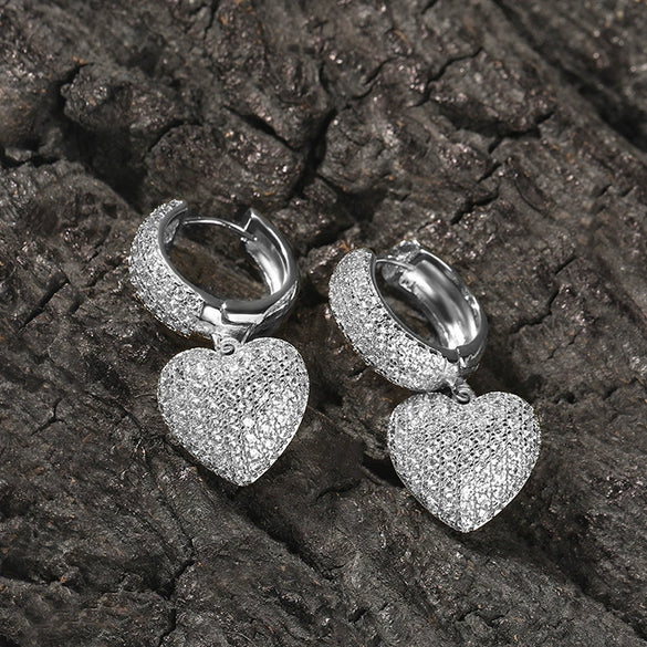 Wholesale Copper Heart Shape Inlaid Zircon Sweet Style Women's Earrings