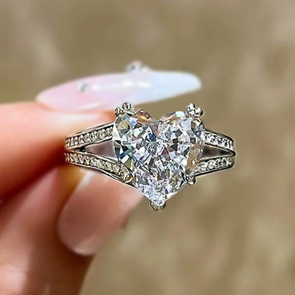 Wholesale Copper Heart Shape Ring With Zircon For Women