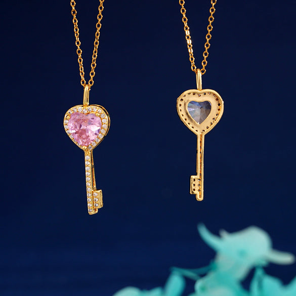 Wholesale Copper Heart Shape Zircon Pendant Necklace With Cross Chain And Electroplating For Women Light Luxury Style