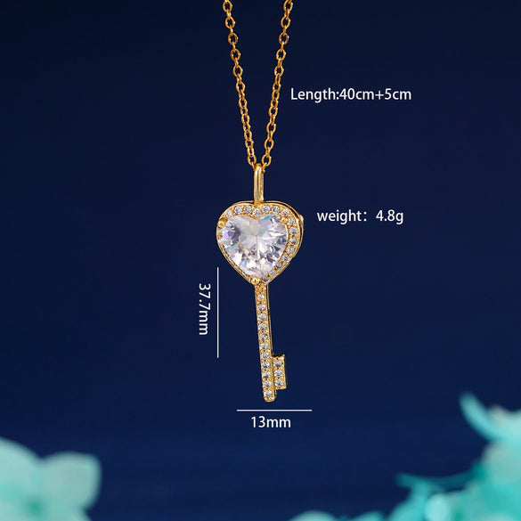 Wholesale Copper Heart Shape Zircon Pendant Necklace With Cross Chain And Electroplating For Women Light Luxury Style