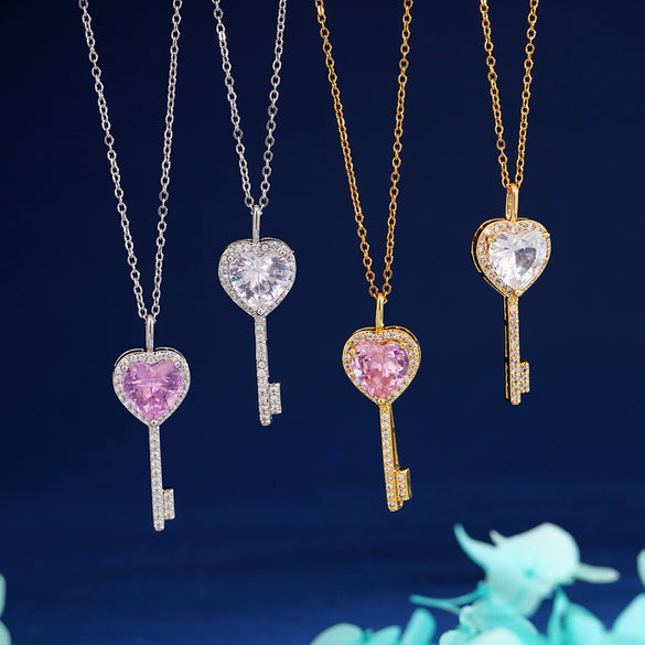 Wholesale Copper Heart Shape Zircon Pendant Necklace With Cross Chain And Electroplating For Women Light Luxury Style
